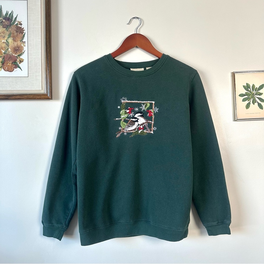Vintage Penman’s Forest Green Embroidered Chickadee Crewneck Medium